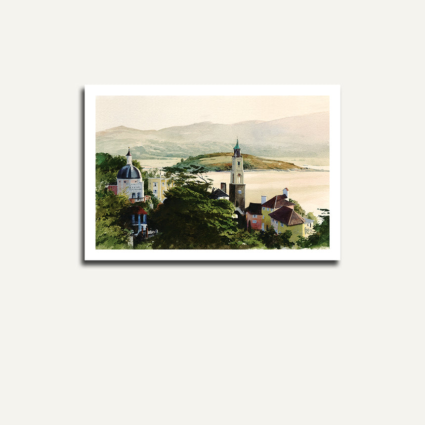 Print only - Village, sea and mountain.