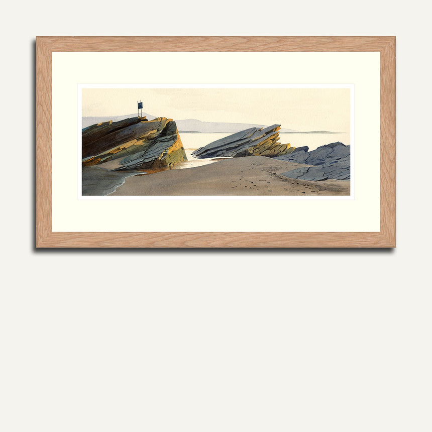 Coastal rocks at Morfa Bychan from a watercolour by Rob Piercy