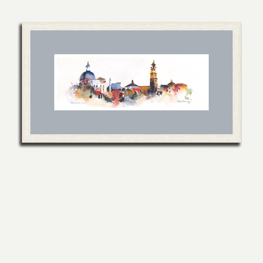 White frame dark grey mount - Village, Portmeirion.