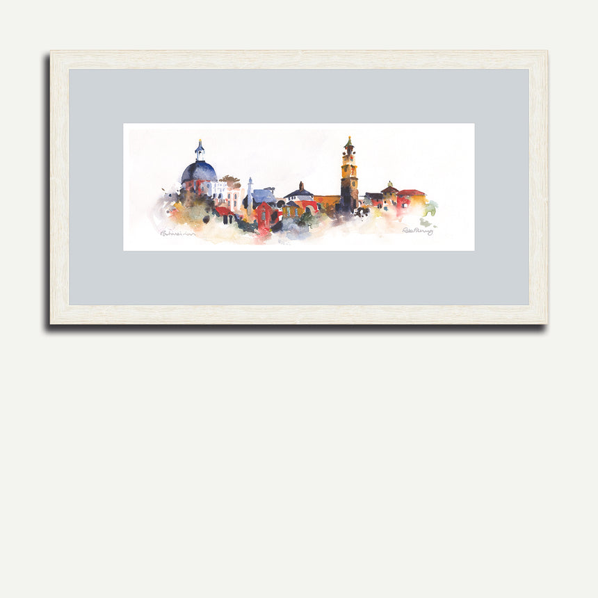 White frame, grey mount - Village, Portmeirion.