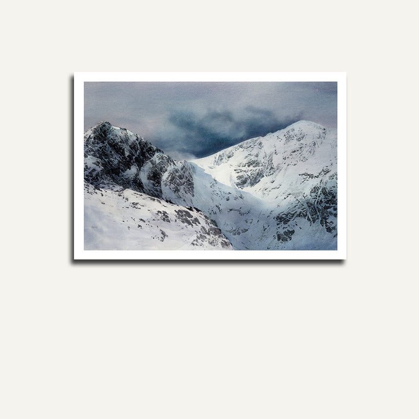 Print only of Craig Cau and Cader Idris with snow.