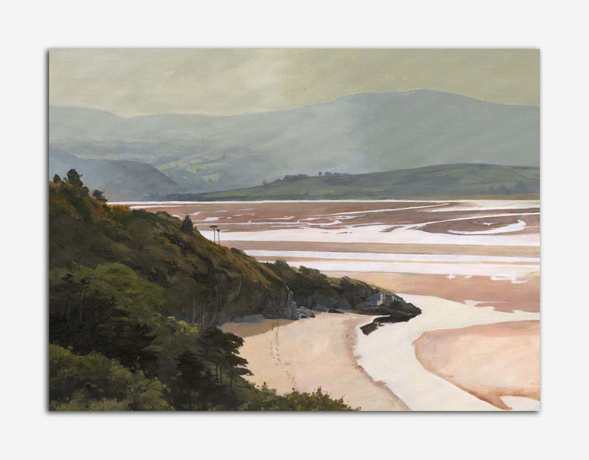 Portmeirion beach, looking down towards the estuary. An oil painting by Rob Piercy